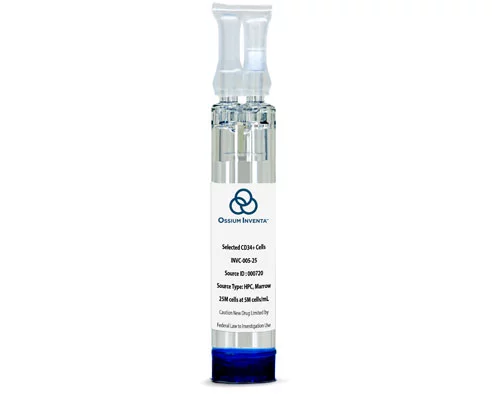 A vial of Ossium Inventa Human Selected CD34+ Cells (GMP)