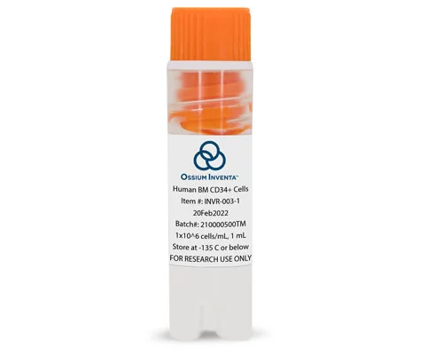 A vial of Ossium Inventa Human Selected CD34+ Cells (RUO)